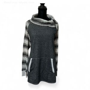 MAURICES Gray Cowl Neck Sweater with Striped Sleeves 2